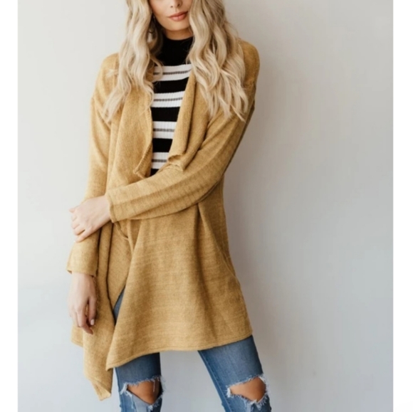 Vivian Drape Mustard Cardigan - Picture 1 of 4